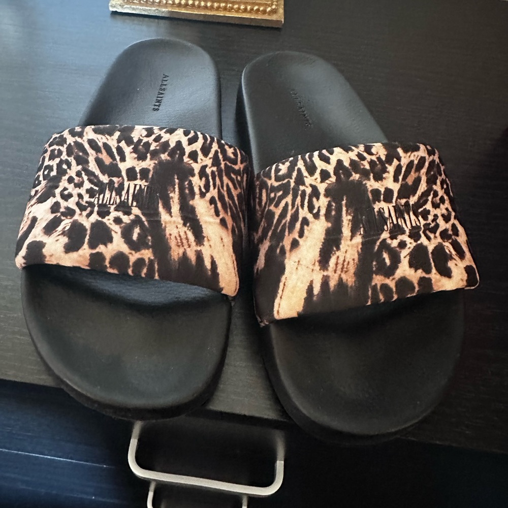 All Saints Leopard Slides size 8